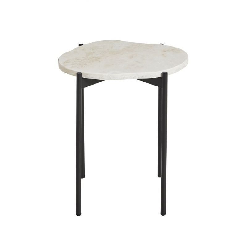 La Terra Beistelltisch von Woud mit heller Tischplatte und schwarzem Metallgestell.